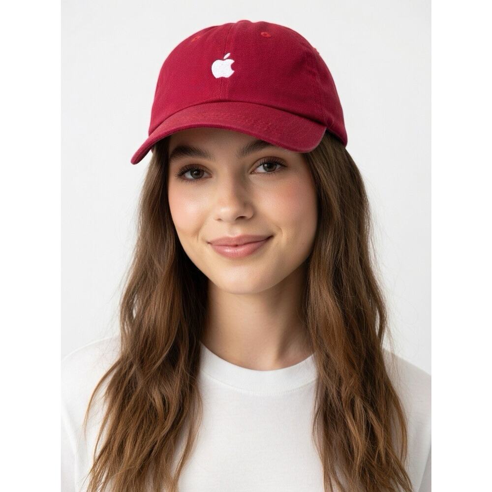 Apple Dad Hat Baseball Cap Red Cotton Strapback